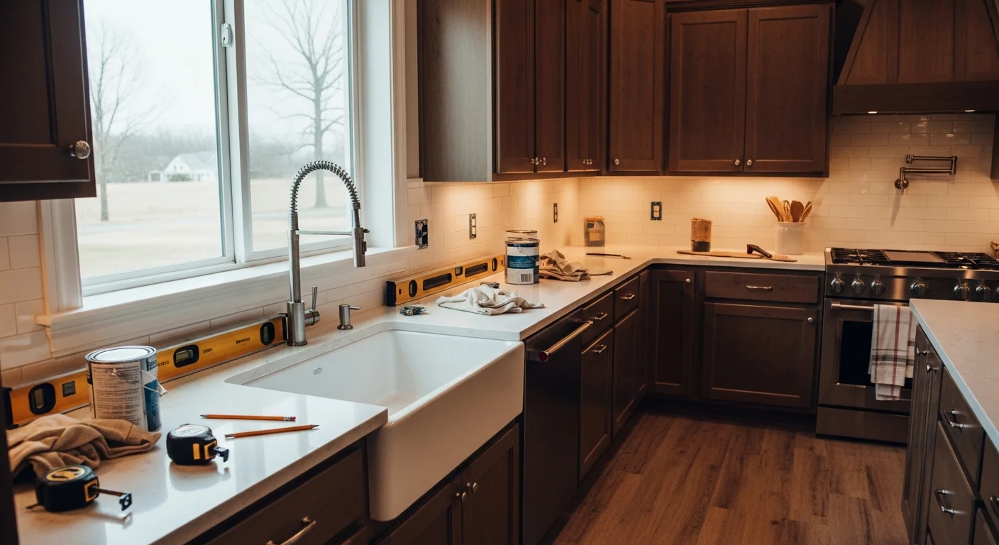 Modern kitchen with custom cabinets and countertops