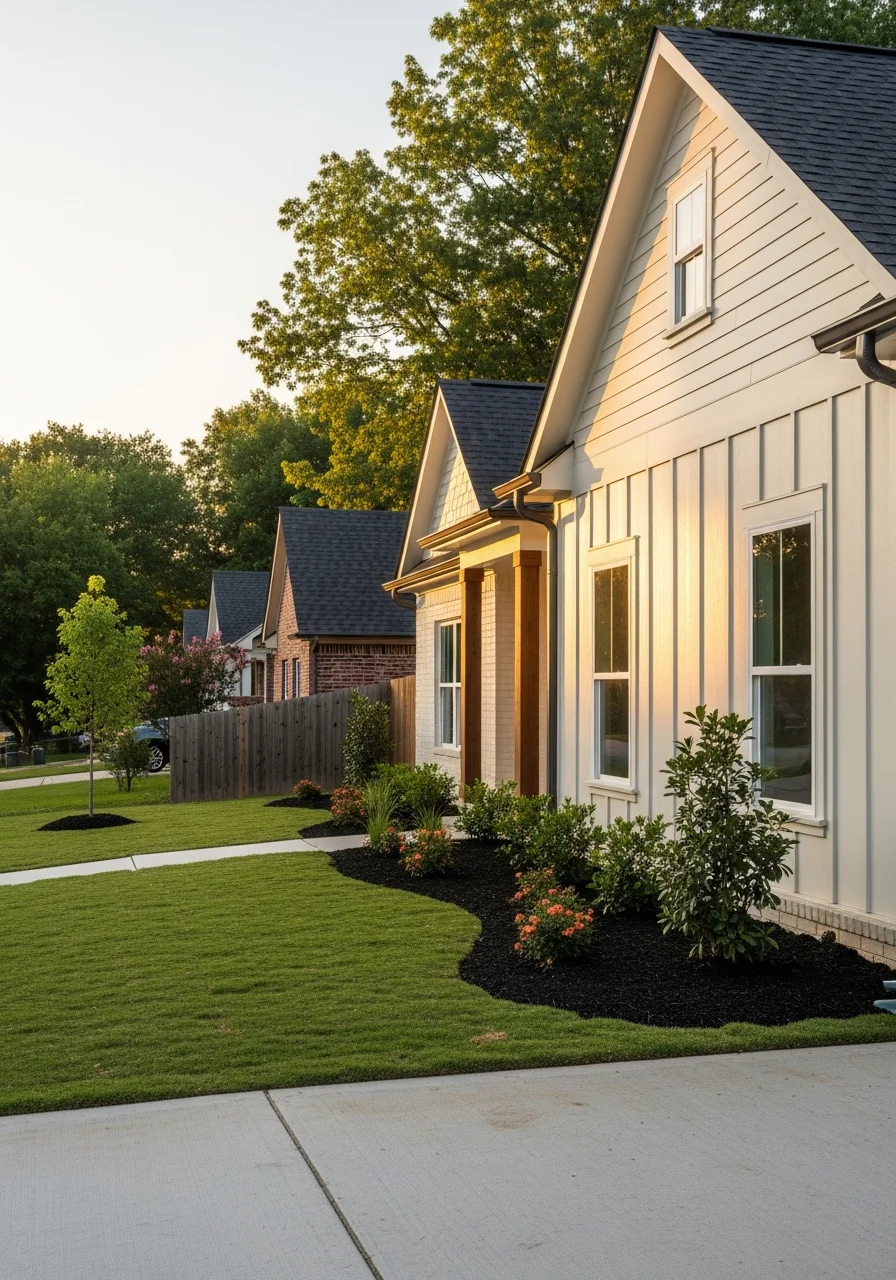 Fayetteville home with updated exterior and professional landscaping.