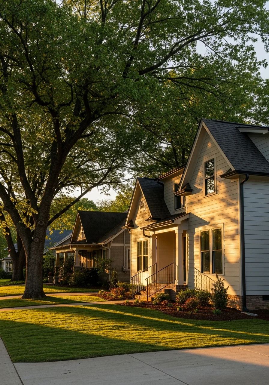 Exterior view of a Rogers home with updated features and well-maintained yard.
